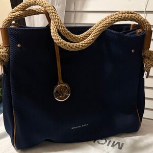 BRAND NEW!!!!!! Michael Kors Navy Canvas Tote with Rope Handles and MK Charm
